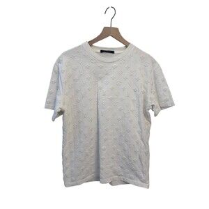 Louis Vuitton White Cotton Logo Jacquard Knit T-Shirt  Large Authentic